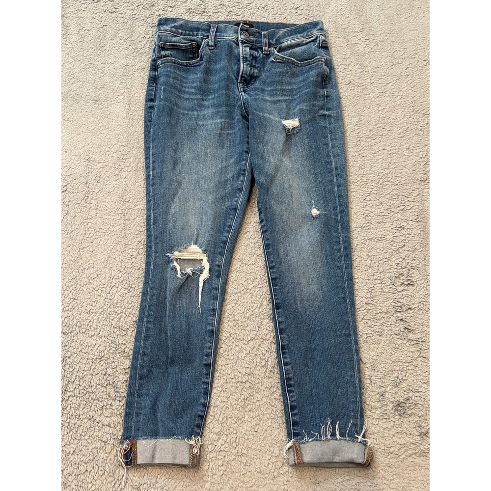 Express Skinny Mid Rise Hyper Stretch Distressed Jeans Blue 2R Raw Hem